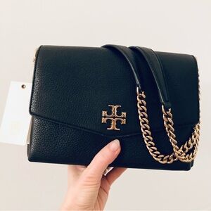 Tory Burch Black Kira Shoulder Crossbody Convertible Bag Gold Chain